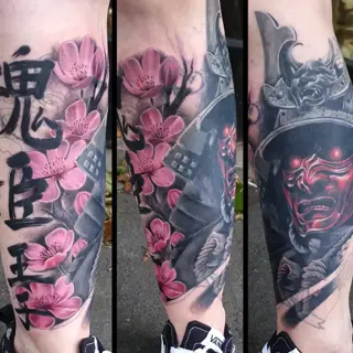 Japanese samurai mask tattoo by @purplerosebristol