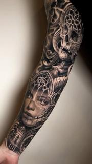 Gothic realism gothic skull woman tattoo by @mumia916