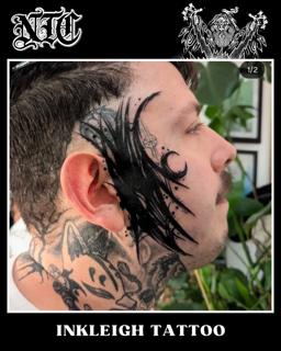 Blackwork abstract face tattoo by @inkleigh.tattoo