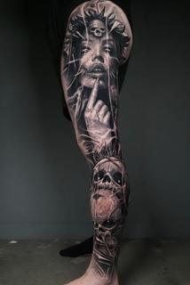 Realism skull woman tattoo by @raydems