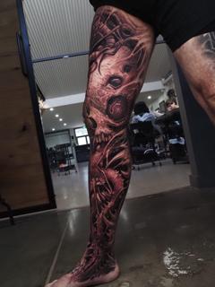Biomechanical biomechanical skull tattoo by @raydems