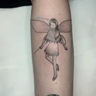 Dotwork fairy character tattoo by @beccaf.tattoo
