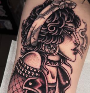 Traditional punk woman tattoo by @reece_bolt