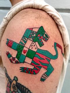 Illustrative patchwork animal tattoo by @antistress_tattoo