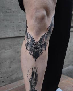 Blackwork demonic bat tattoo by @regna.sm_tattooer