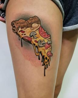 Illustrative pizza slice tattoo by @rino__tattoo