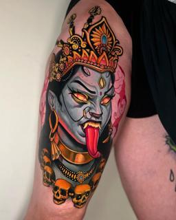 Traditional hindu goddess tattoo by @rino__tattoo