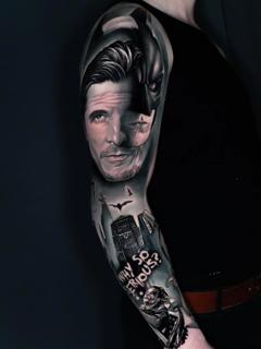 Realism batman portrait tattoo by @robbieflaviani