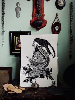 Blackwork ornate helmet tattoo by @robert_w_ashby