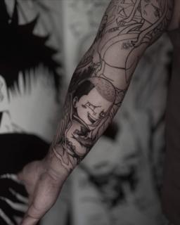 Anime anime characters tattoo by @romanos.mel