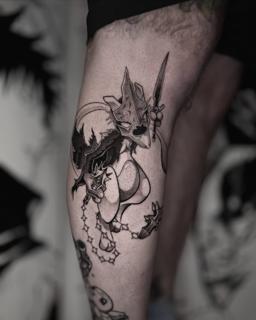 Illustrative armored character tattoo by @romanos.mel