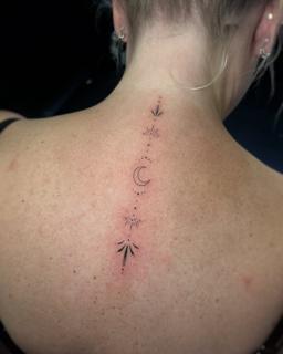 Fine line celestial line tattoo by @rosiemalonetattoos