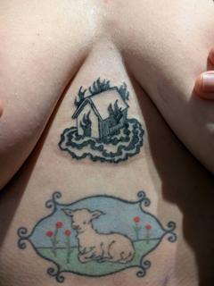 Blackwork burning house tattoo by @lichentats
