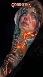 Realism crying angel tattoo by @sambarbertattoo