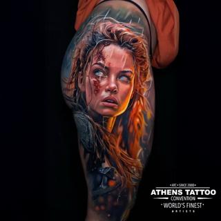 Realism realistic warrior woman tattoo by @sambarbertattoo