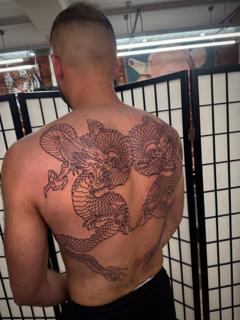 Japanese dragon outline tattoo by @stillwaitingtattoo