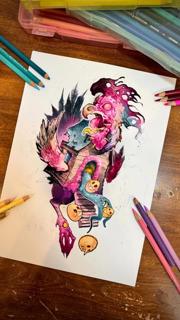 Illustrative surreal creature tattoo by @seannewmantattoo