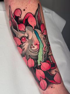 Neo-traditional abstract rabbit tattoo by @seannewmantattoo