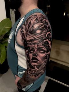 Japanese realism hannya mask woman tattoo by @shayne.r.tattoos