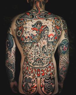 Traditional cowgirl horse tattoo by @siggytattoo
