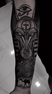 Illustrative blackwork egyptian anubis tattoo by @slimmoxmooreblackwork