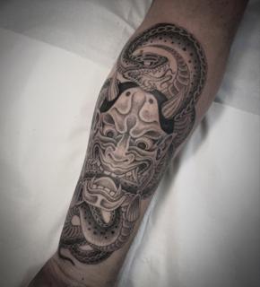 Japanese hannya mask tattoo by @sonnyrohantattoo