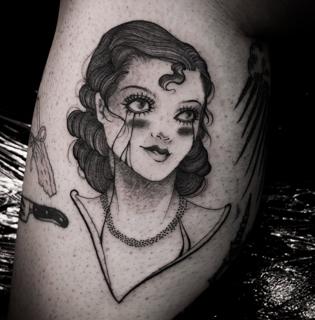 Blackwork crying woman tattoo by @sophiemoillustration