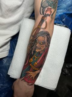 Neo-traditional evil witch tattoo by @amok893