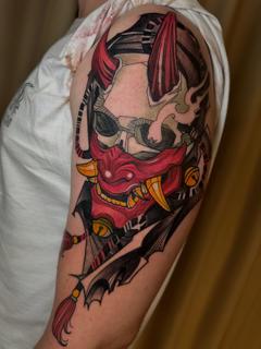 Neo-traditional japanese hannya skull mask tattoo by @amok893