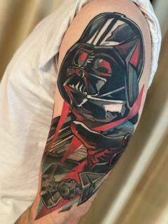 Illustrative darth vader tie fighter tattoo by @amok893