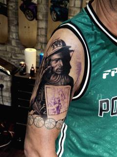 Realism portrait with polaroid tattoo by @SRG_Studios