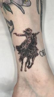 Realism cowboy on horse tattoo by @stephanie_melbourne