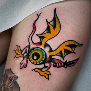 Traditional flying eyeball tattoo by @stoyjunx