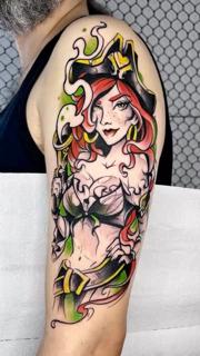 Illustrative pirate woman tattoo by @summerboreal