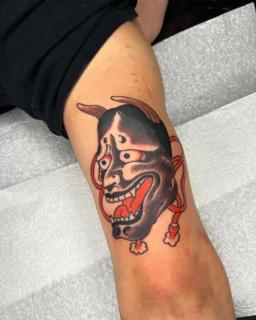 Japanese oni mask tattoo by @tattoosbynunes