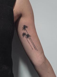 Fine line palm trees tattoo by @terrie_titouutattoo