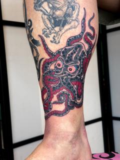 Traditional octopus tattoo by @wastedyouth.tattooer