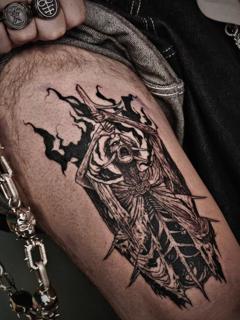 Blackwork screaming warrior tattoo by @inkeepertattooathens