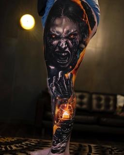 Realism horror portrait tattoo by @tomftattoo