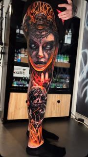 Realism horror portrait tattoo by @tomftattoo