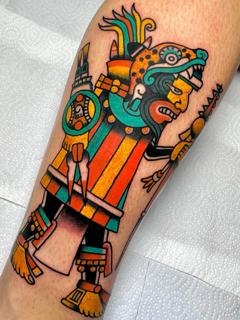 Traditional aztec warrior tattoo by @tsosme_teza