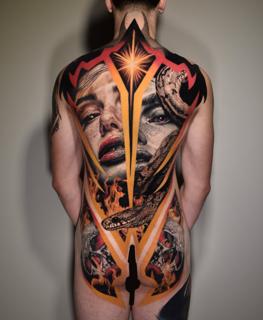 Realism snake and face tattoo by @nasufi_armando