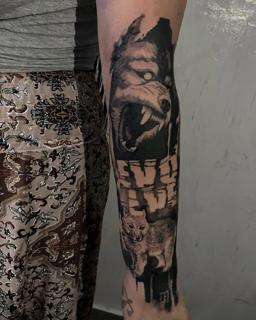Realism wolf portrait tattoo by @zachosink