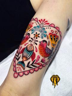 Folk art folk art birds tattoo by @vasso_lowbrow