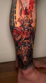 Japanese illustrative samurai warrior tattoo by @venceslau.santos