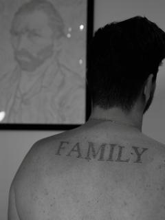 Dotwork family text tattoo by @tattoovrontis