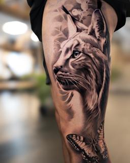 Realism lynx portrait tattoo by @wilkendorftattoo