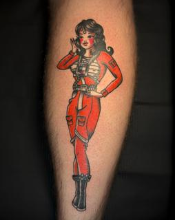 Traditional pin-up pilot tattoo by @elpincheloco