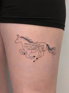 Fine line text horse tattoo by @xia_smith_tattoo
