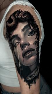 Realism medusa portrait tattoo by @zuzaink